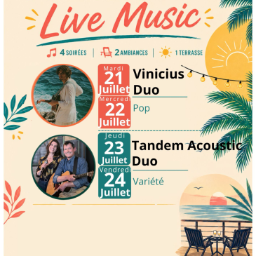 Rendez-vous à partir de 19h, le soir sur la terrasse du restaurant du Domaine du Loup du mardi au vendredi pour les soirée LIVE MUSIC.