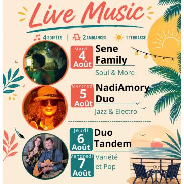 Rendez-vous à partir de 19h, le soir sur la terrasse du restaurant du Domaine du Loup du mardi au vendredi pour les soirée LIVE MUSIC.